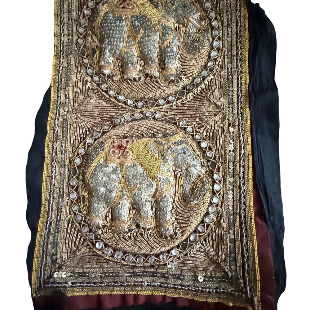 Vintage Embroidered Elephant Textile Wall Hanging Decorative Panel - Picture 5 of 11